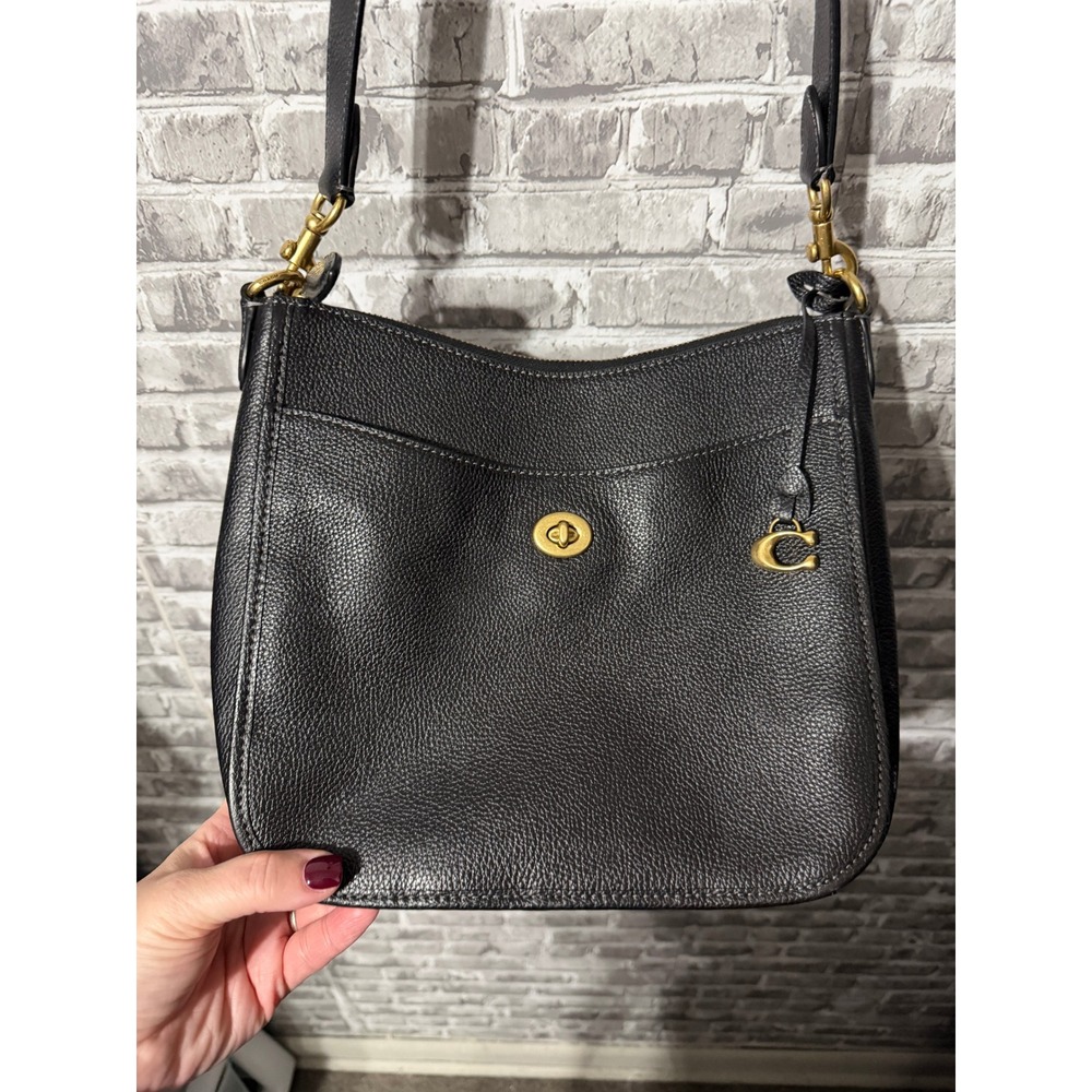 Coach Chaise Crossbody Bag Black Pebble Leather Gold Hardware C8483